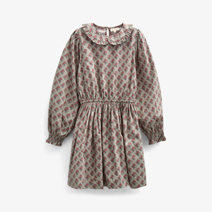 Printed Cotton Poplin Dress with Elastic waist - Tween - Green w. Vintage Red | 100800 Amine