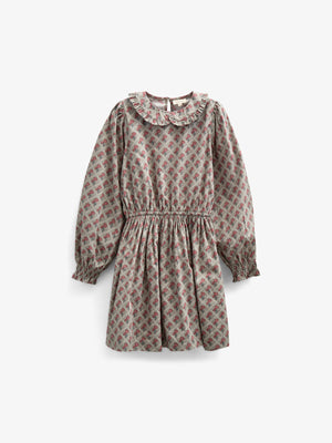 Printed Cotton Poplin Dress with Elastic waist - Tween - Green w. Vintage Red | 100800 Amine