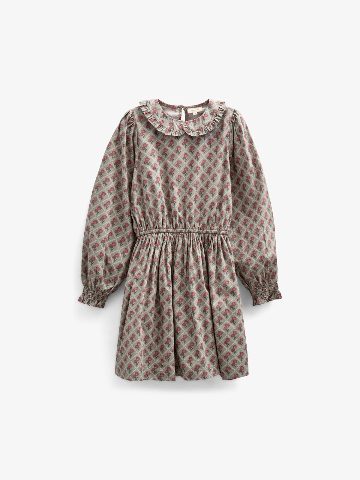 Printed Cotton Poplin Dress with Elastic waist - Tween - Green w. Vintage Red | 100800 Amine