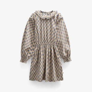 Printed Cotton Poplin Dress with Elastic waist - Tween - Caffe Latte w. Blue | 100801 Amine