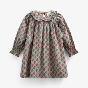 Printed Cotton Poplin Dress - Kids - Green w. Vintage Red | 100802 Amine