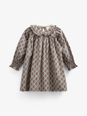 Printed Cotton Poplin Dress - Kids - Green w. Vintage Red | 100802 Amine
