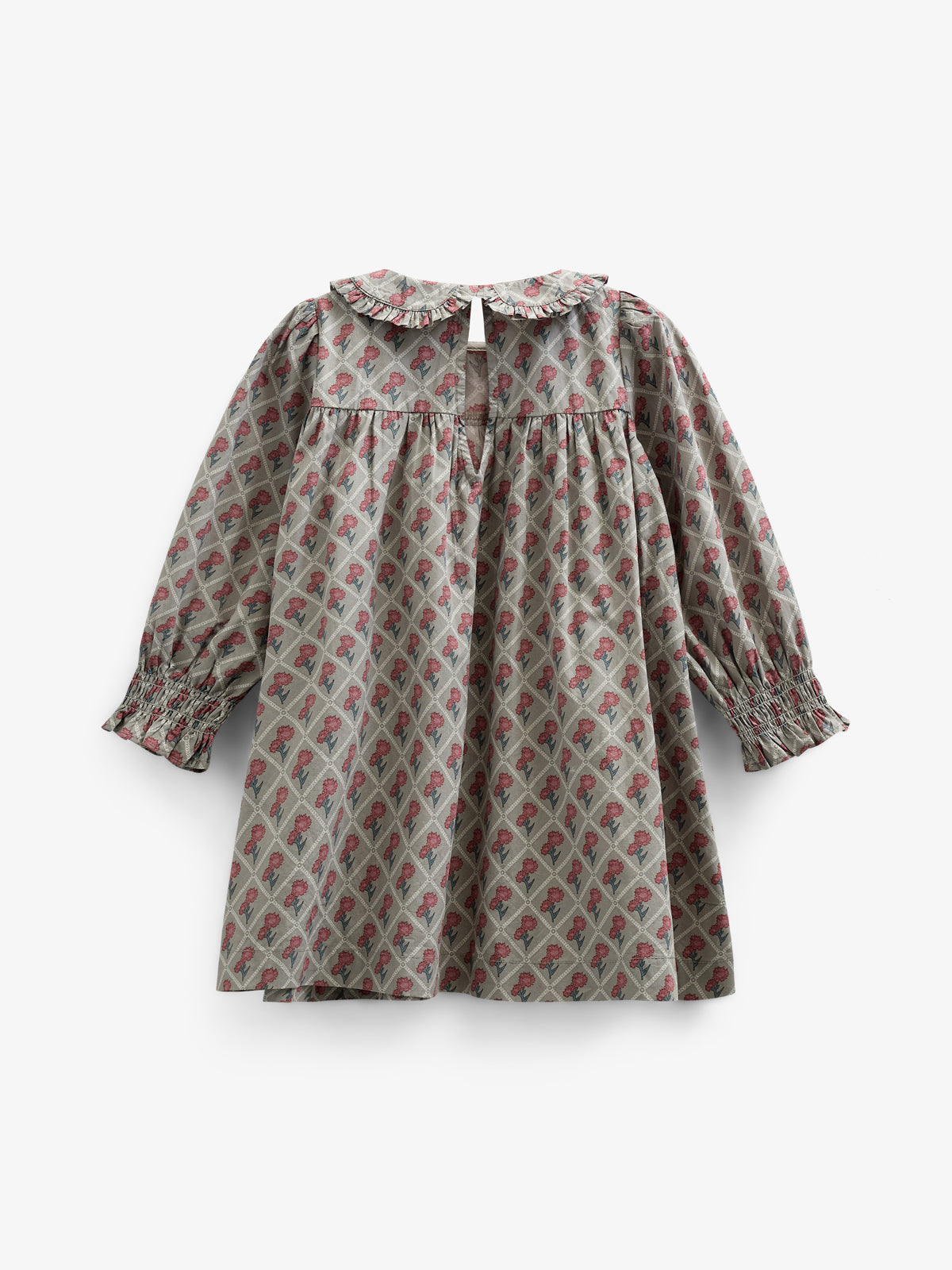 Printed Cotton Poplin Dress - Kids - Green w. Vintage Red | 100802 Amine