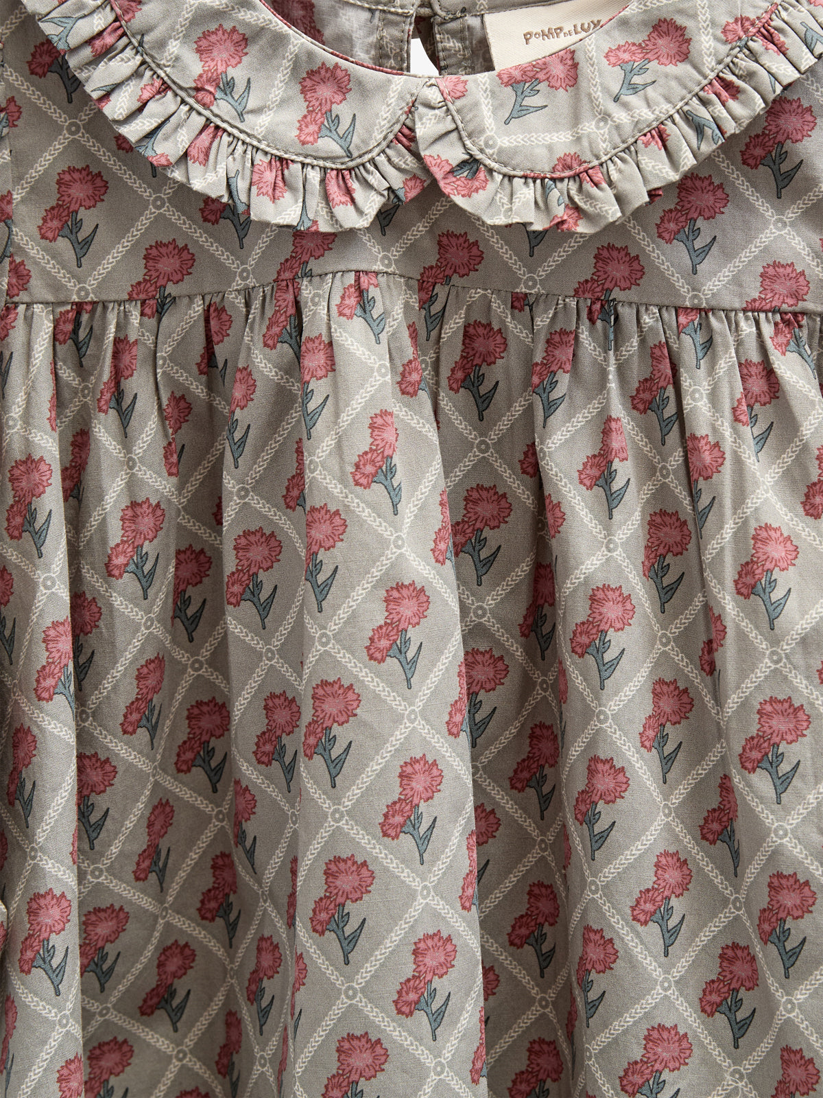 Printed Cotton Poplin Dress - Kids - Green w. Vintage Red | 100802 Amine
