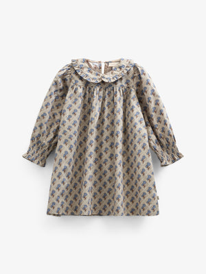 Printed Cotton Poplin Dress - Kids - Caffe Latte w. Blue | 100803 Amine