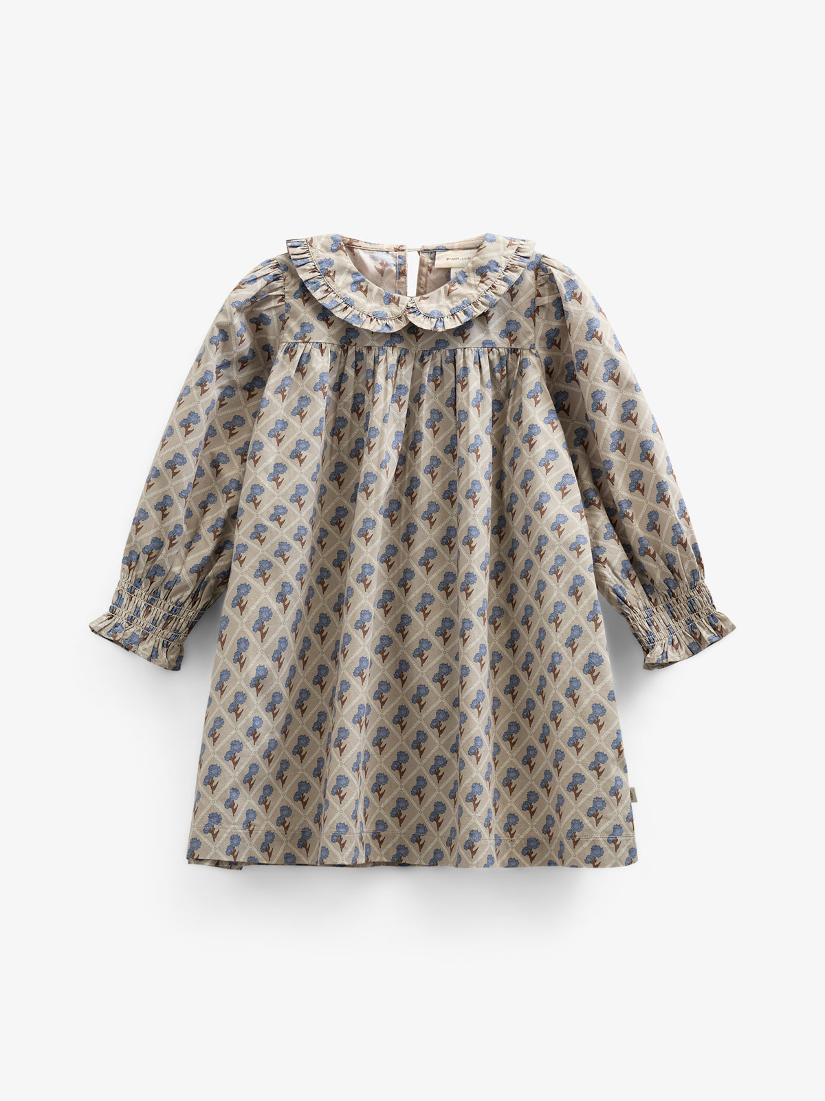 Printed Cotton Poplin Dress - Kids - Caffe Latte w. Blue | 100803 Amine