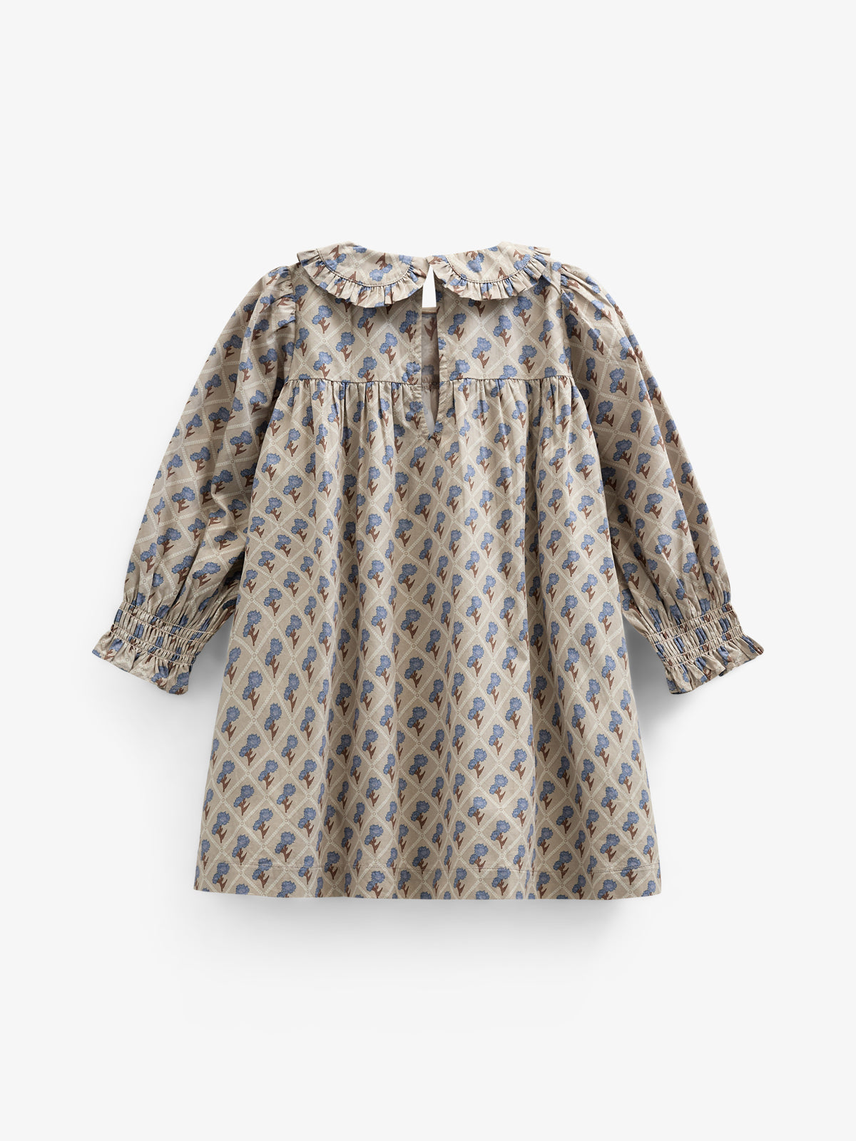 Printed Cotton Poplin Dress - Kids - Caffe Latte w. Blue | 100803 Amine