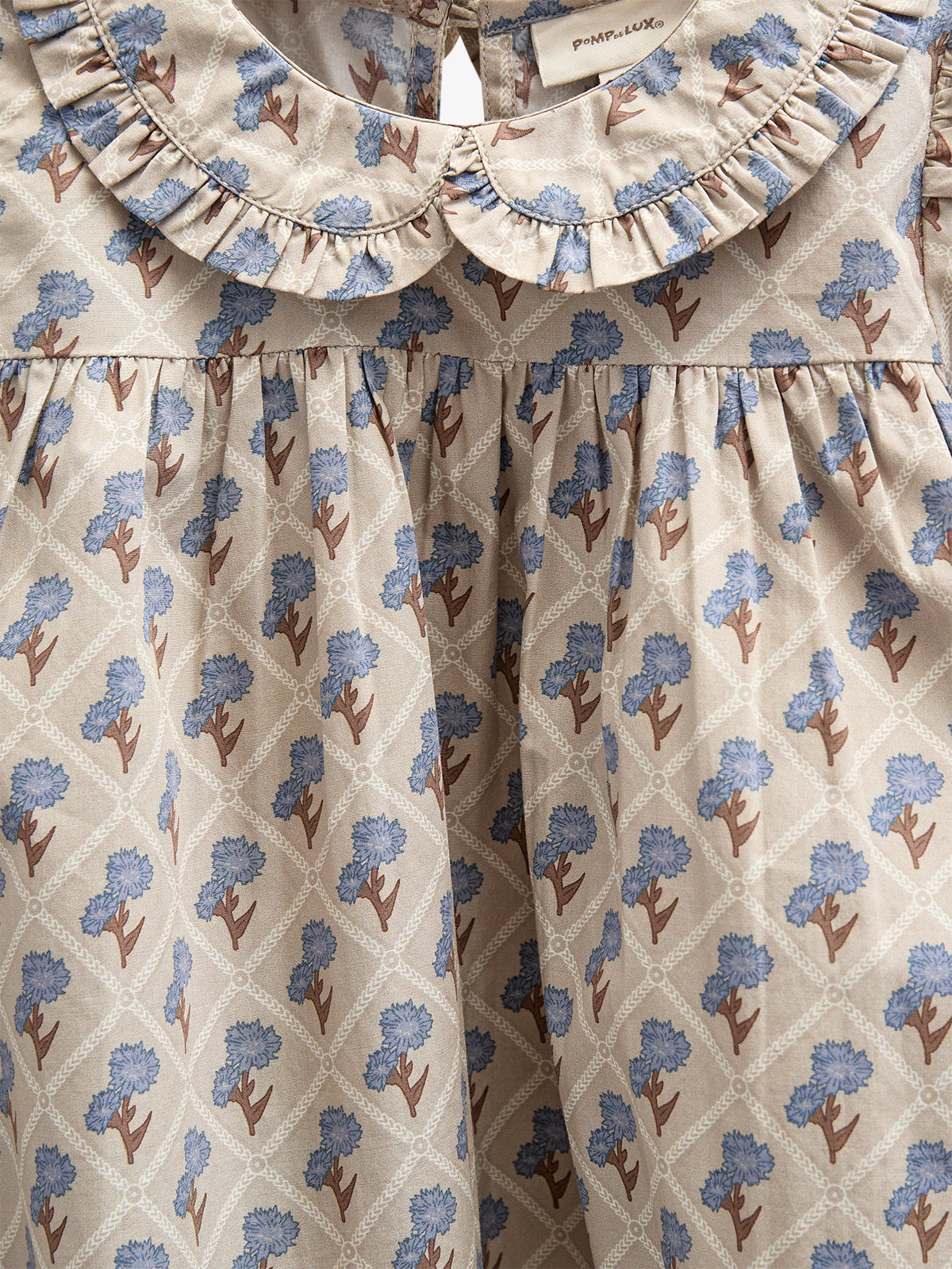 Printed Cotton Poplin Dress - Kids - Caffe Latte w. Blue | 100803 Amine