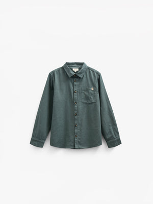 Herringbone Woven Cotton Shirt - Tween - Dark Dusty Green | 100805 Edward