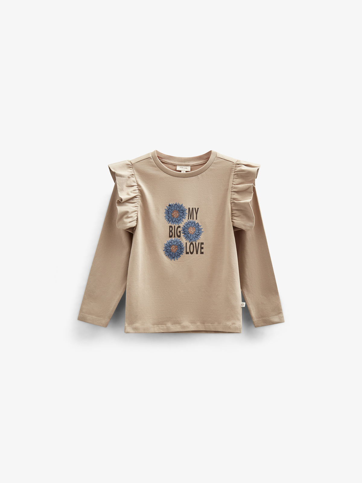 Frill Sleeve Jersey Blouse with Front print - Kids - Caffe Latte | 100842 Demi
