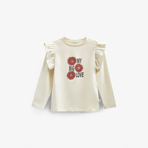 Frill Sleeve Jersey Blouse with Front print - Kids - Off White | 100844 Demi