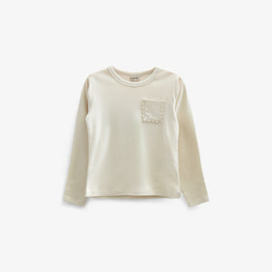 Long Sleeve T-shirt with Chest pocket - Tween - Off White | 100873 Sienna