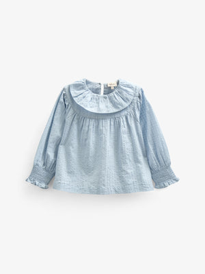 Cotton Blouse with Collar - Kids - Light Blue | 100885 Claire
