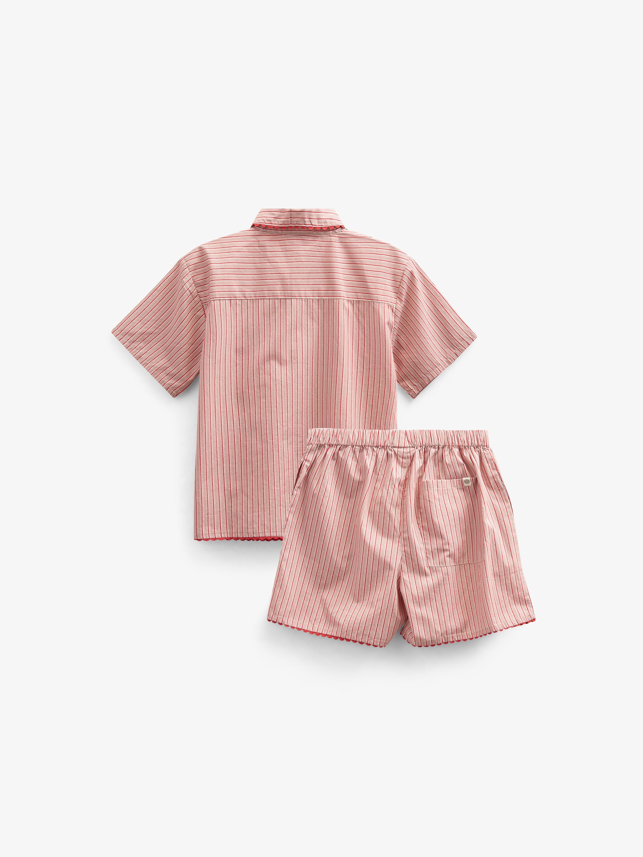 Striped Poplin Shirt and Shorts Set - Kids - Old Rose/Cherry Red | 100946 Olivia