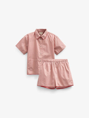 Striped Poplin Shirt and Shorts Set - Tween - Old Rose/Cherry Red | 100947 Olivia