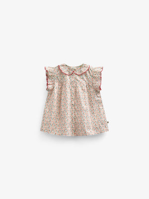 Flower Printed Poplin Frill Top - Kids - Rose | 100948 Poppy