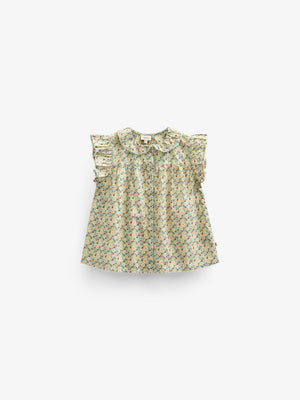 Flower Printed Poplin Frill Top - Tween - Green | 100951 Poppy