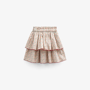 Flower Printed Poplin Frill Skirt - Kids - Rose | 100952 Poppy