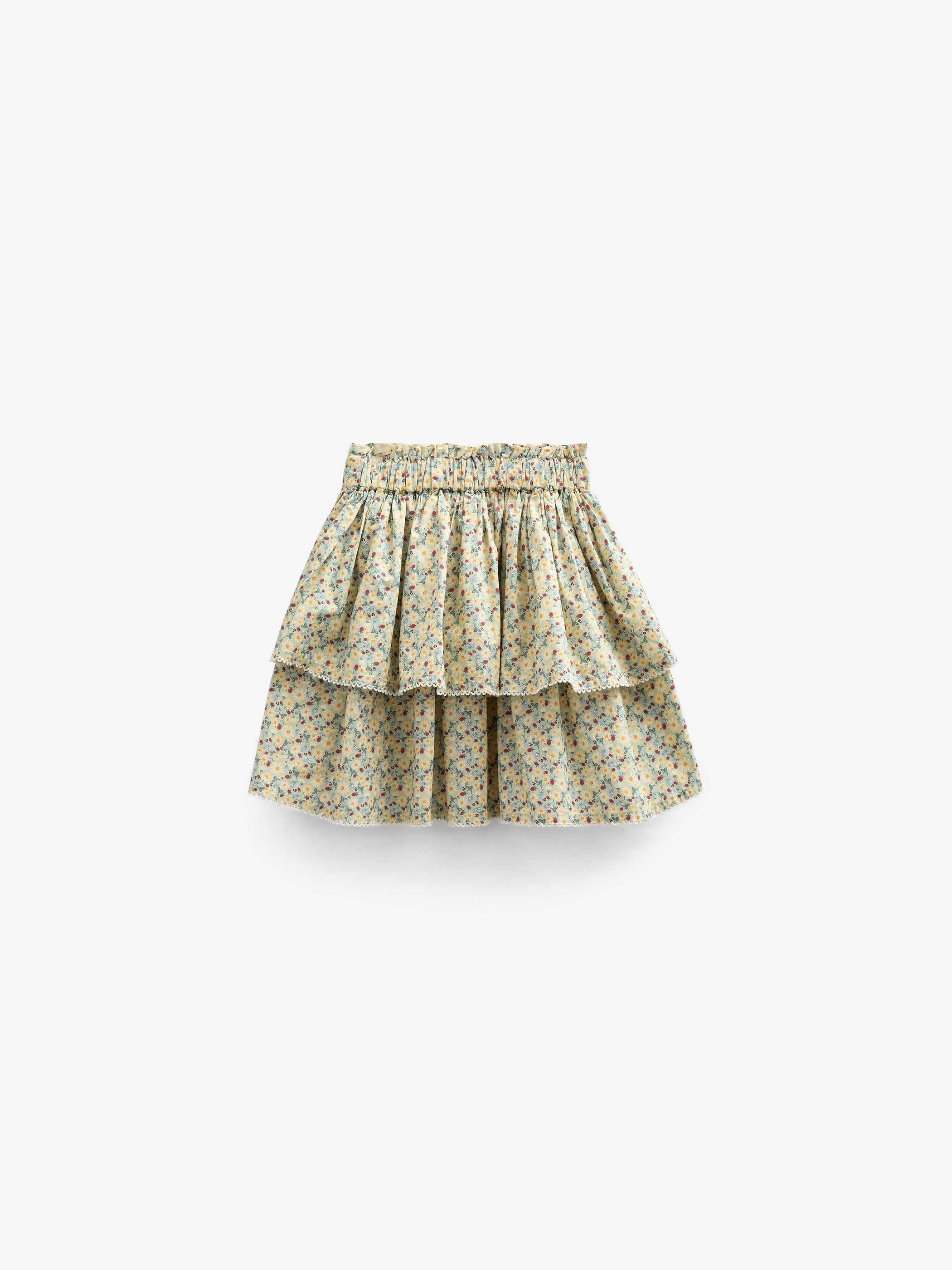 Flower Printed Poplin Frill Skirt - Kids - Green | 100954 Poppy