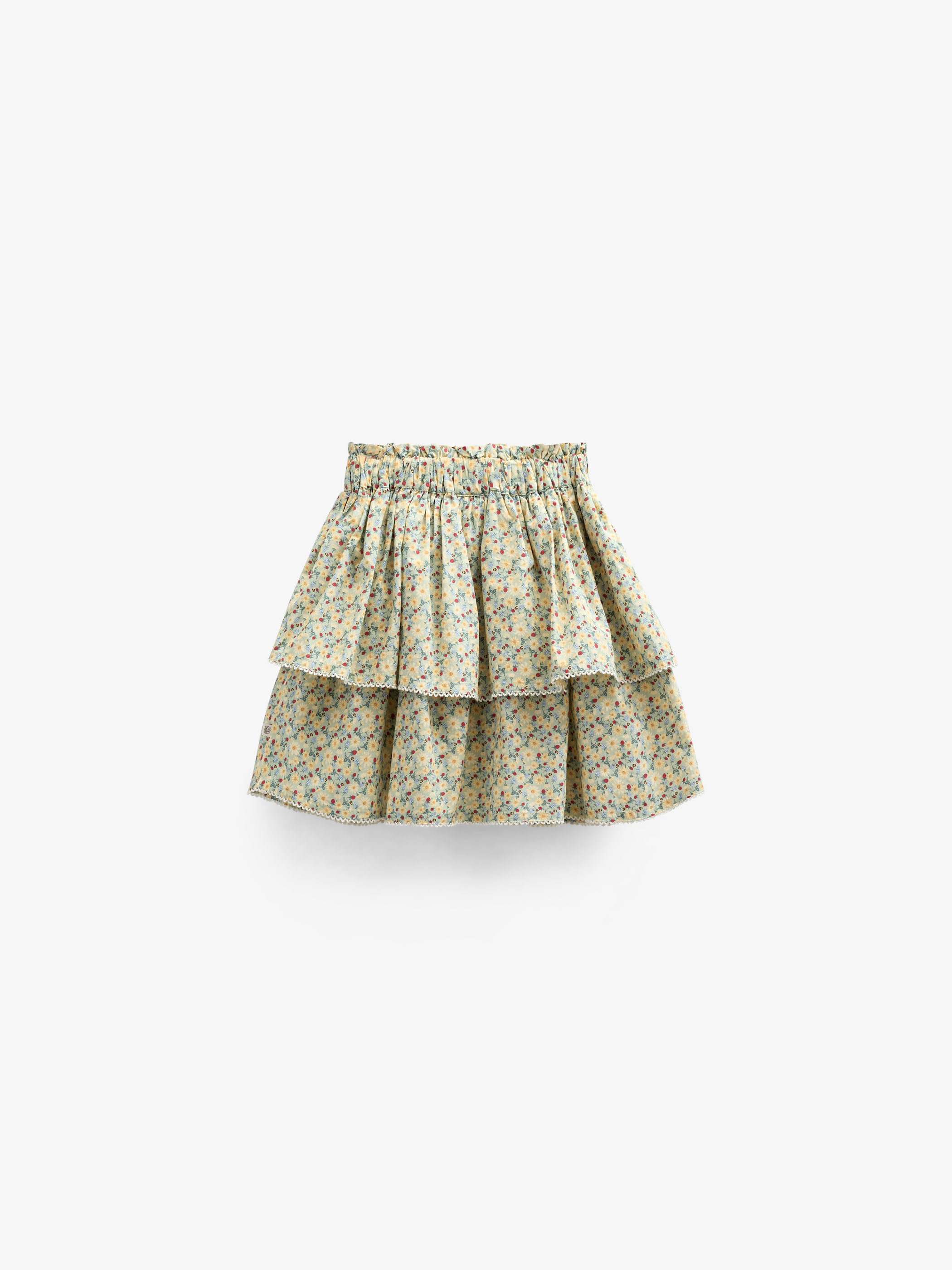 Flower Printed Poplin Frill Skirt - Kids - Green | 100954 Poppy