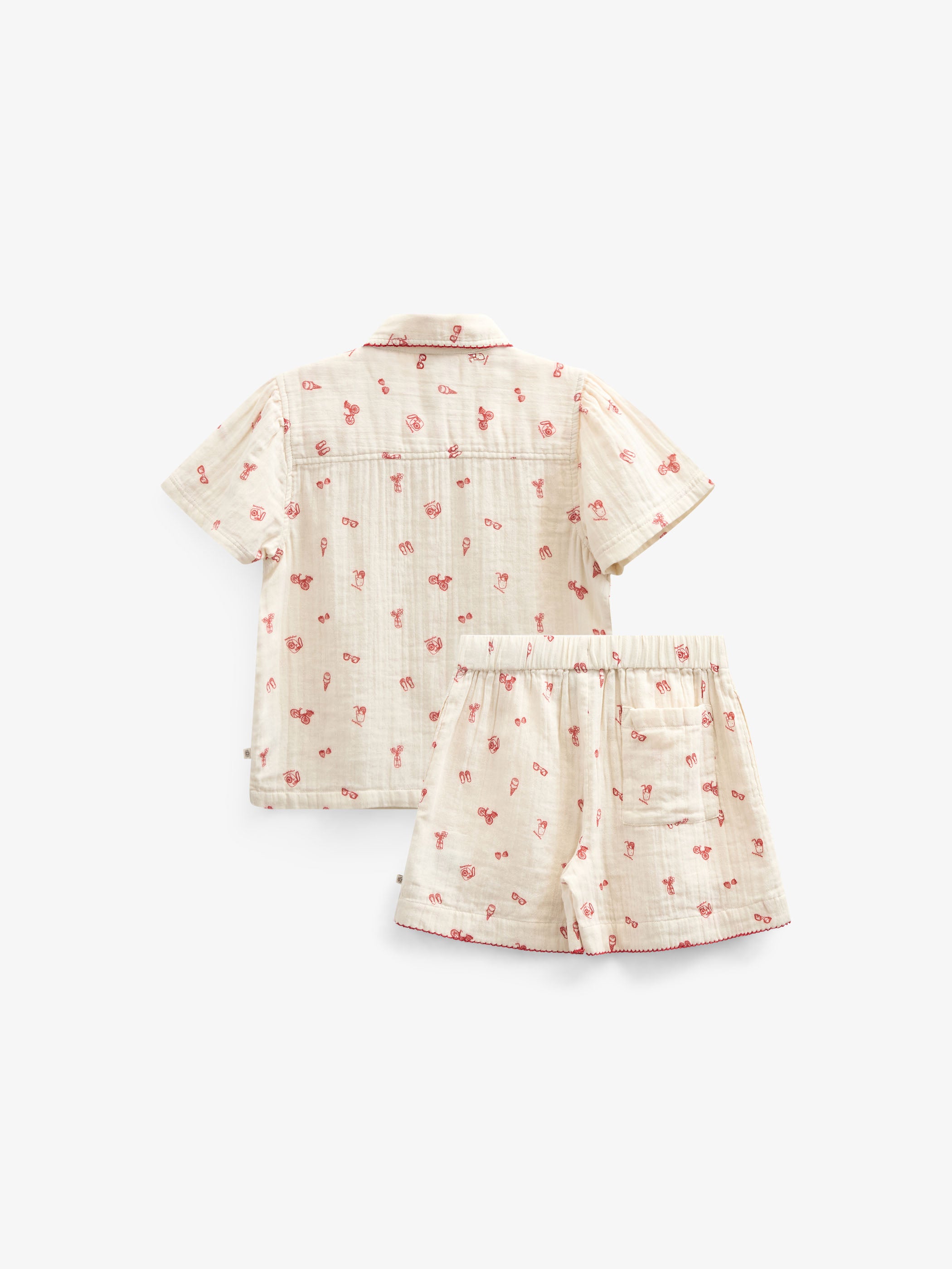Printed Gauze Shirt and Shorts Set - Kids - Offwhite/Cherry Red | 100972 Fiona