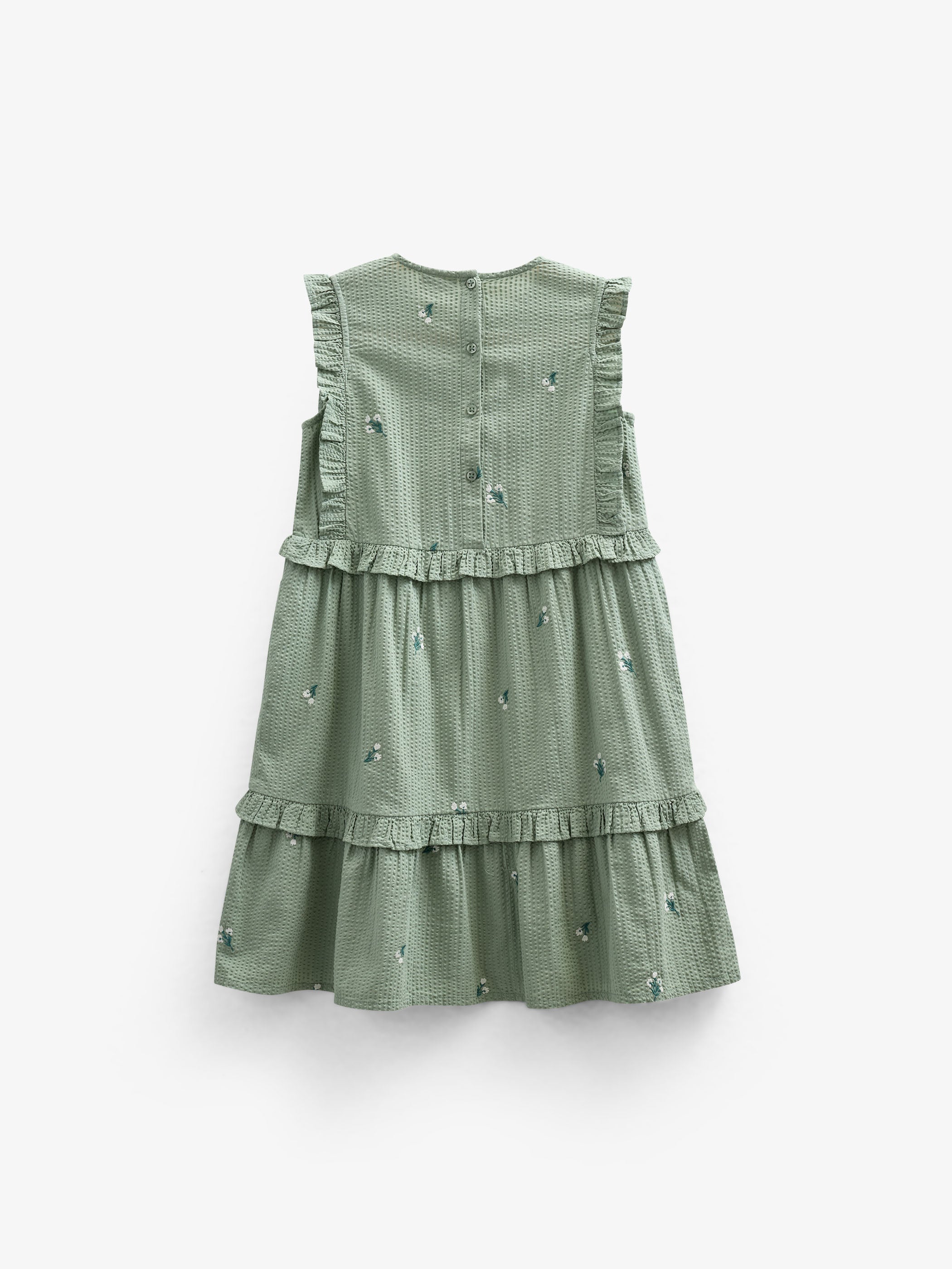 Embroidered Seersucker Dress - Kids - Dusty Green | 100976 Nora