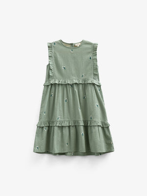 Embroidered Seersucker Dress - Tween - Dusty Green | 100977 Nora