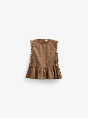 Embroidered Seersucker Top - Tween - Coconut | 100983 Nora