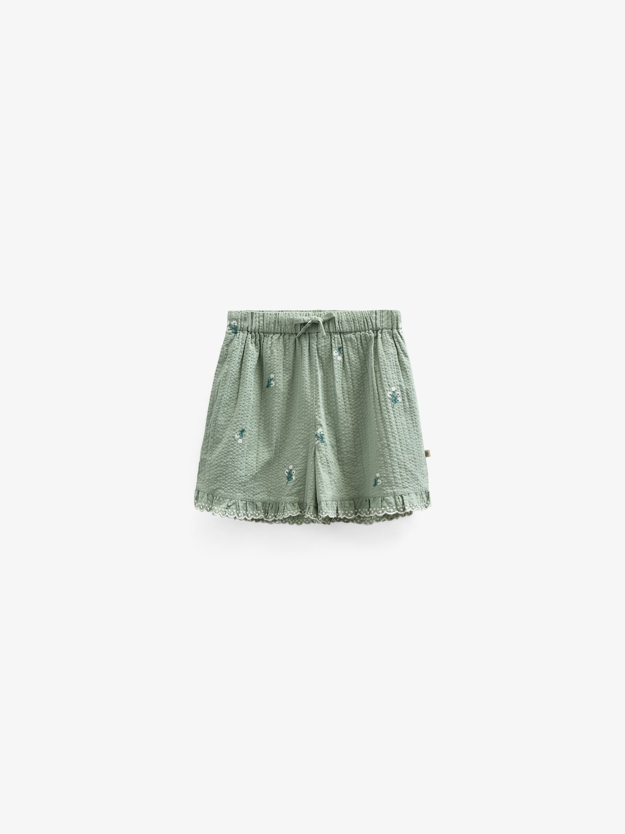 Embroidered Seersucker Shorts - Tween - Dusty Green | 100985 Nora