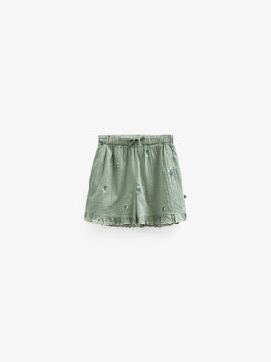 Embroidered Seersucker Shorts - Tween - Dusty Green | 100985 Nora