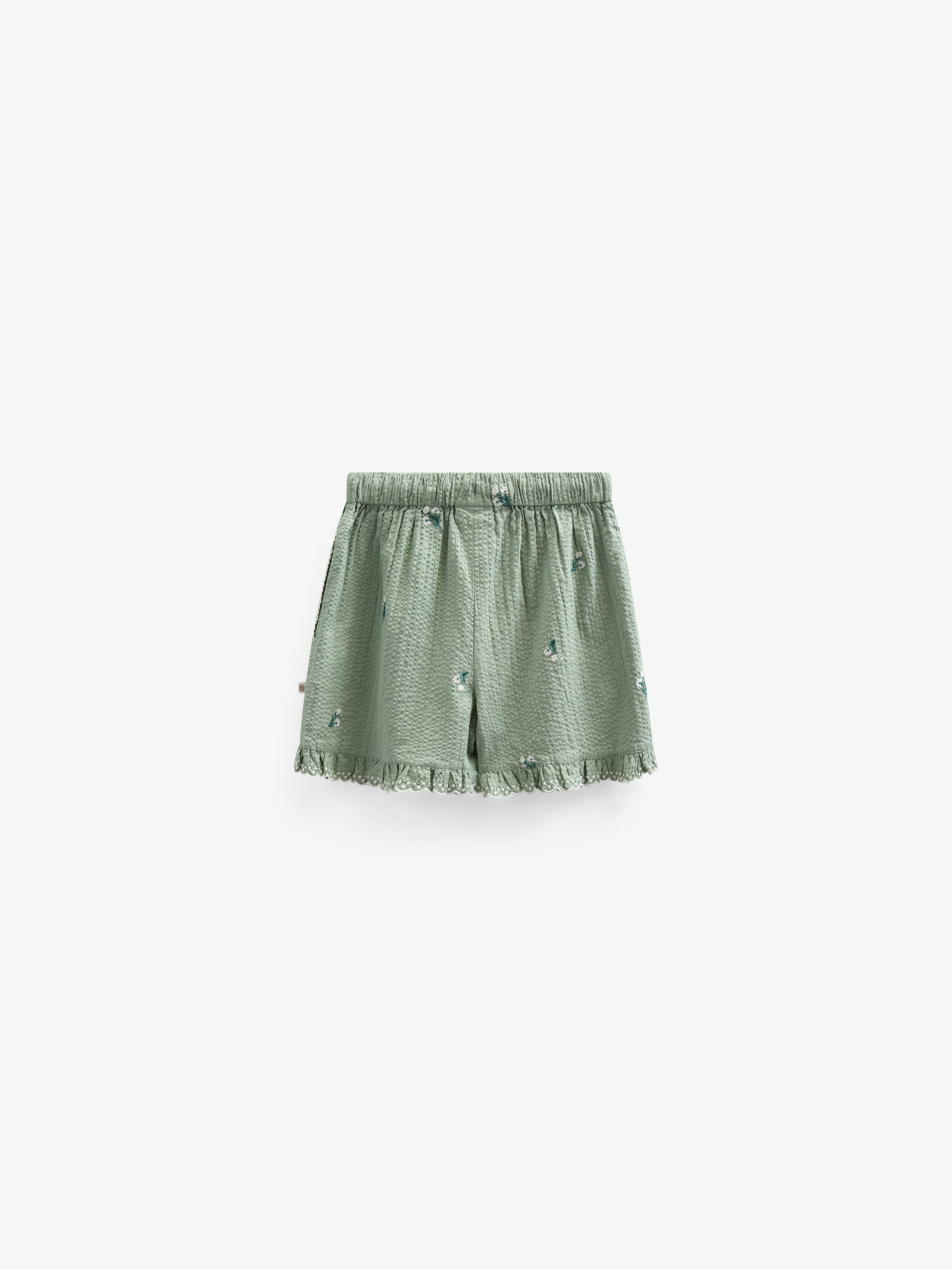 Embroidered Seersucker Shorts - Tween - Dusty Green | 100985 Nora