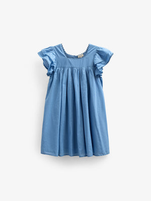 Cotton Dress with Ric Rac Frill - Tween - Dusty Blue | 101067 Alma