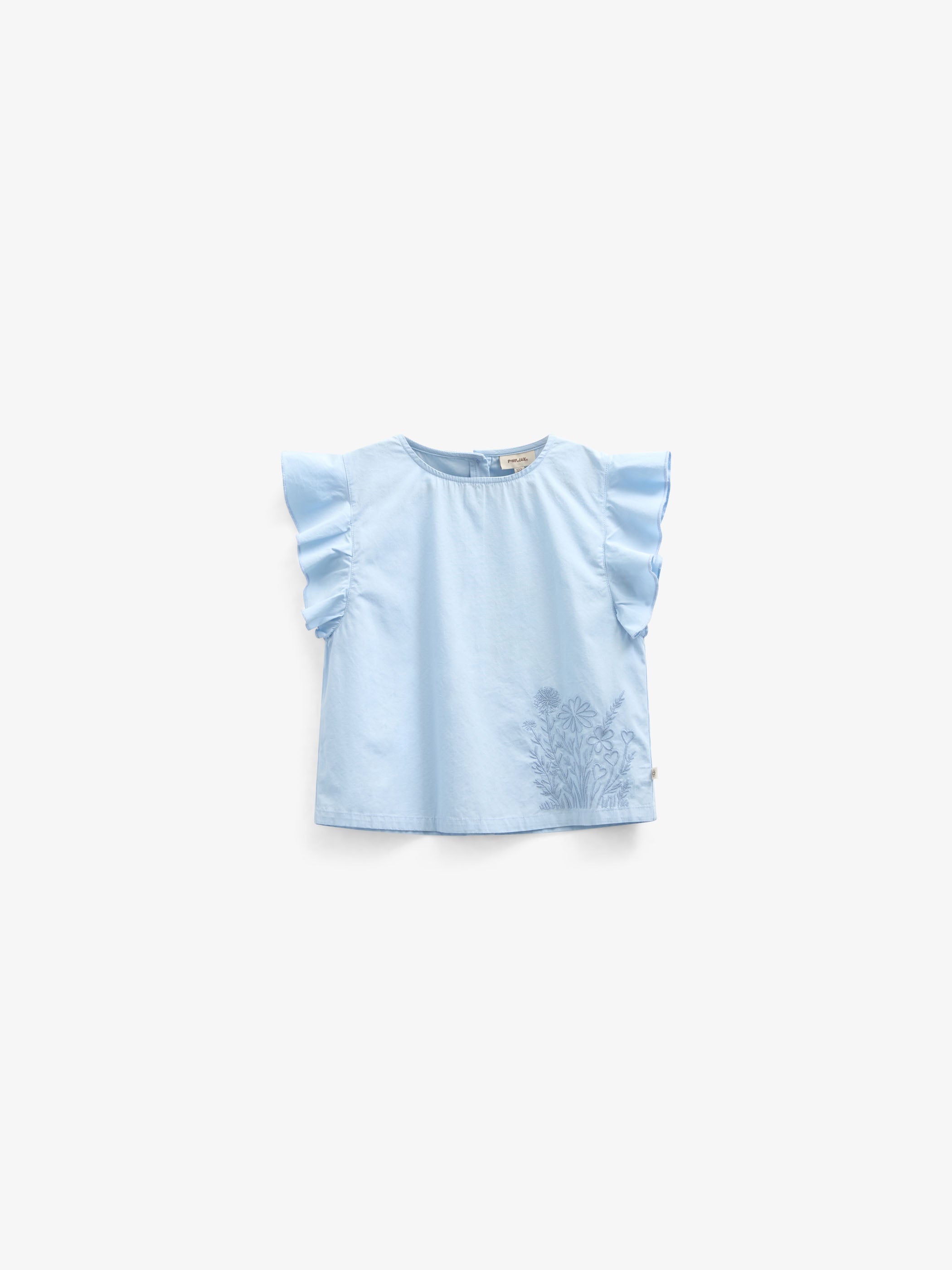 Poplin Blouse with Embroidery - Kids - Powder Blue | 101042 Barbara