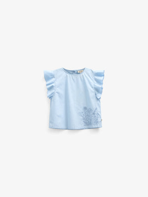 Poplin Blouse with Embroidery - Tween - Powder Blue | 101073 Barbara