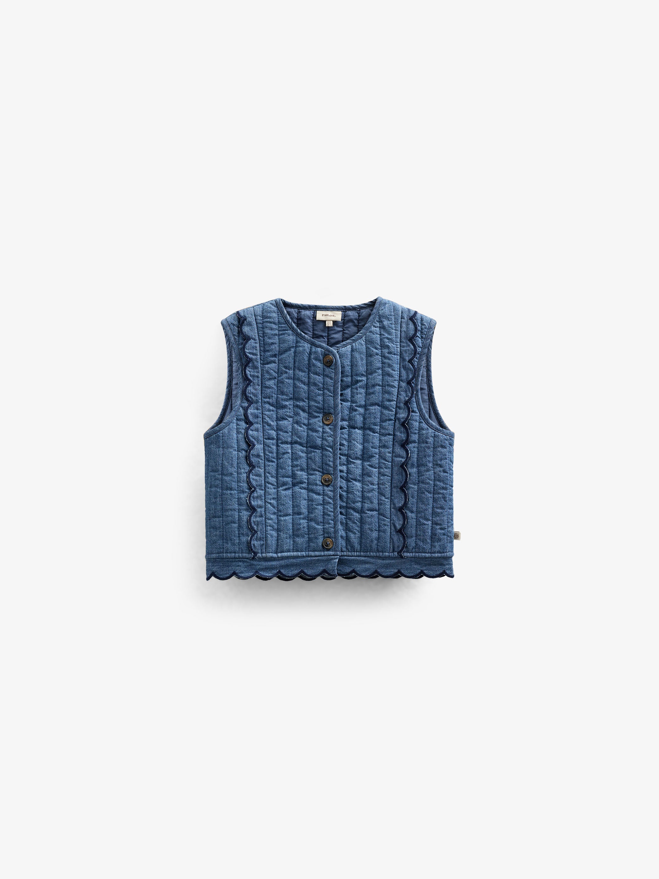 トップス Needles Denim Vest Mushroom Embroidery Quillted Denim Vest - Kids - Blue Denim | 101052 Isabella
