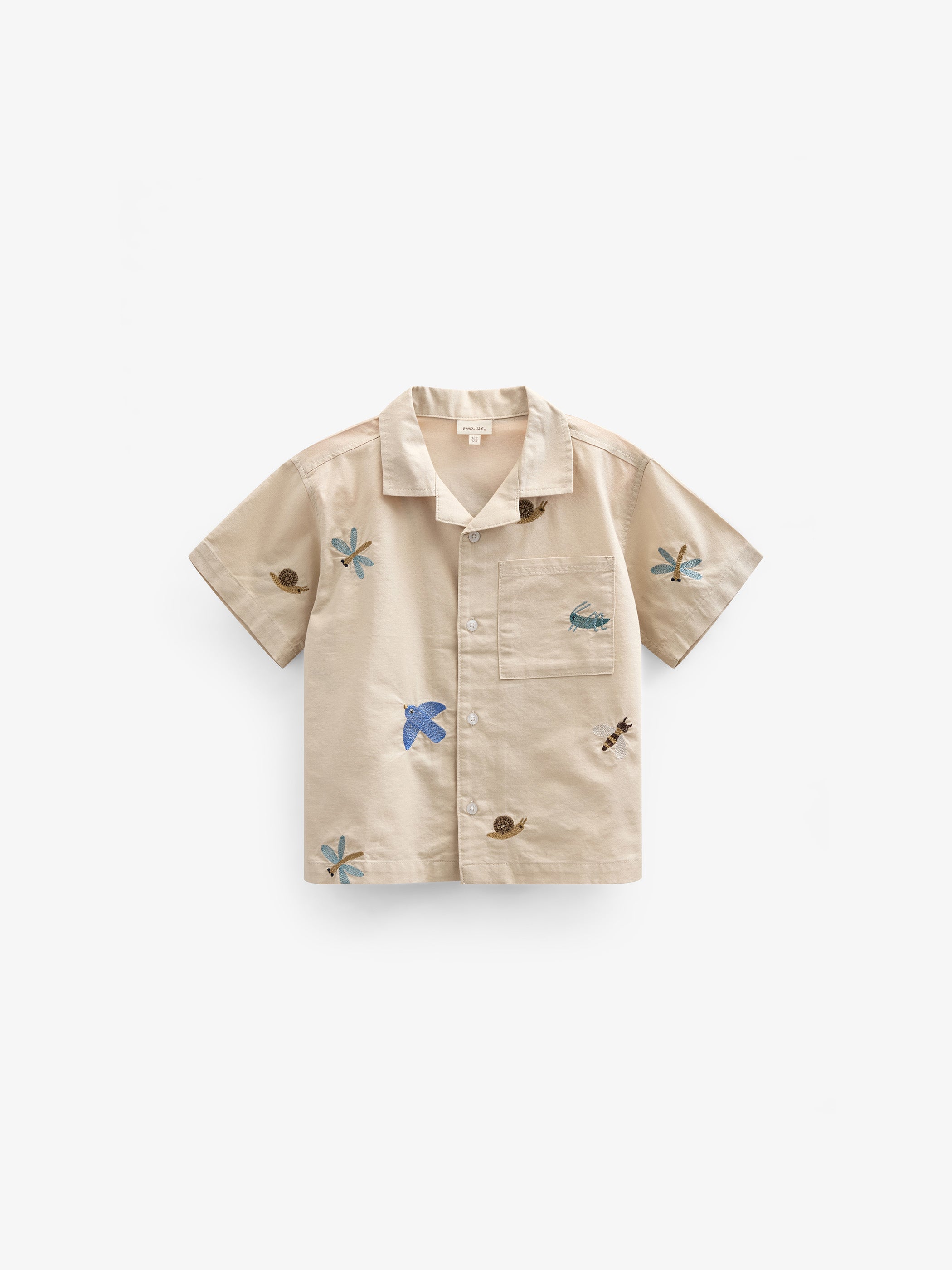 Embroidered Short Sleeve Cotton Shirt - Tween - Light Beige | 101096 E