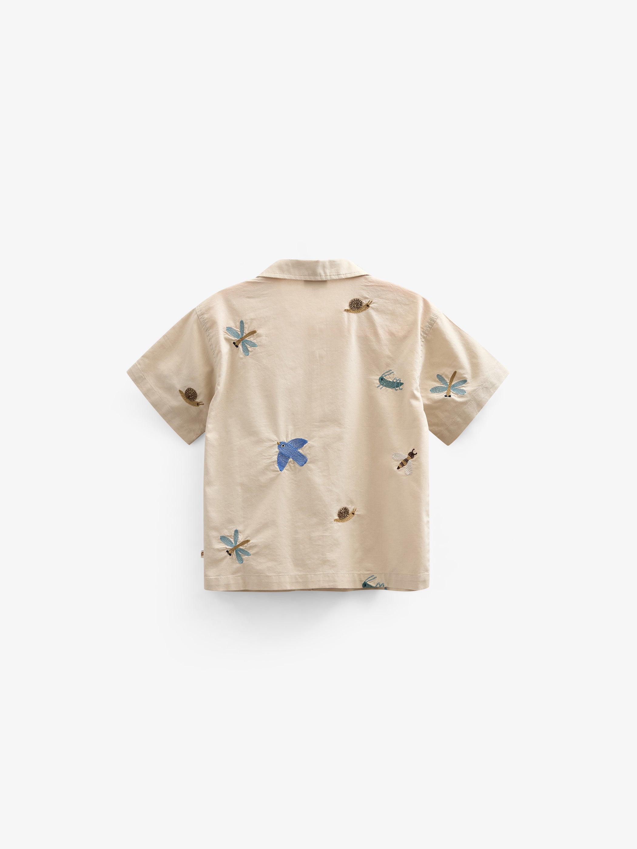 Embroidered Short Sleeve Cotton Shirt - Tween - Light Beige | 101096 Erik