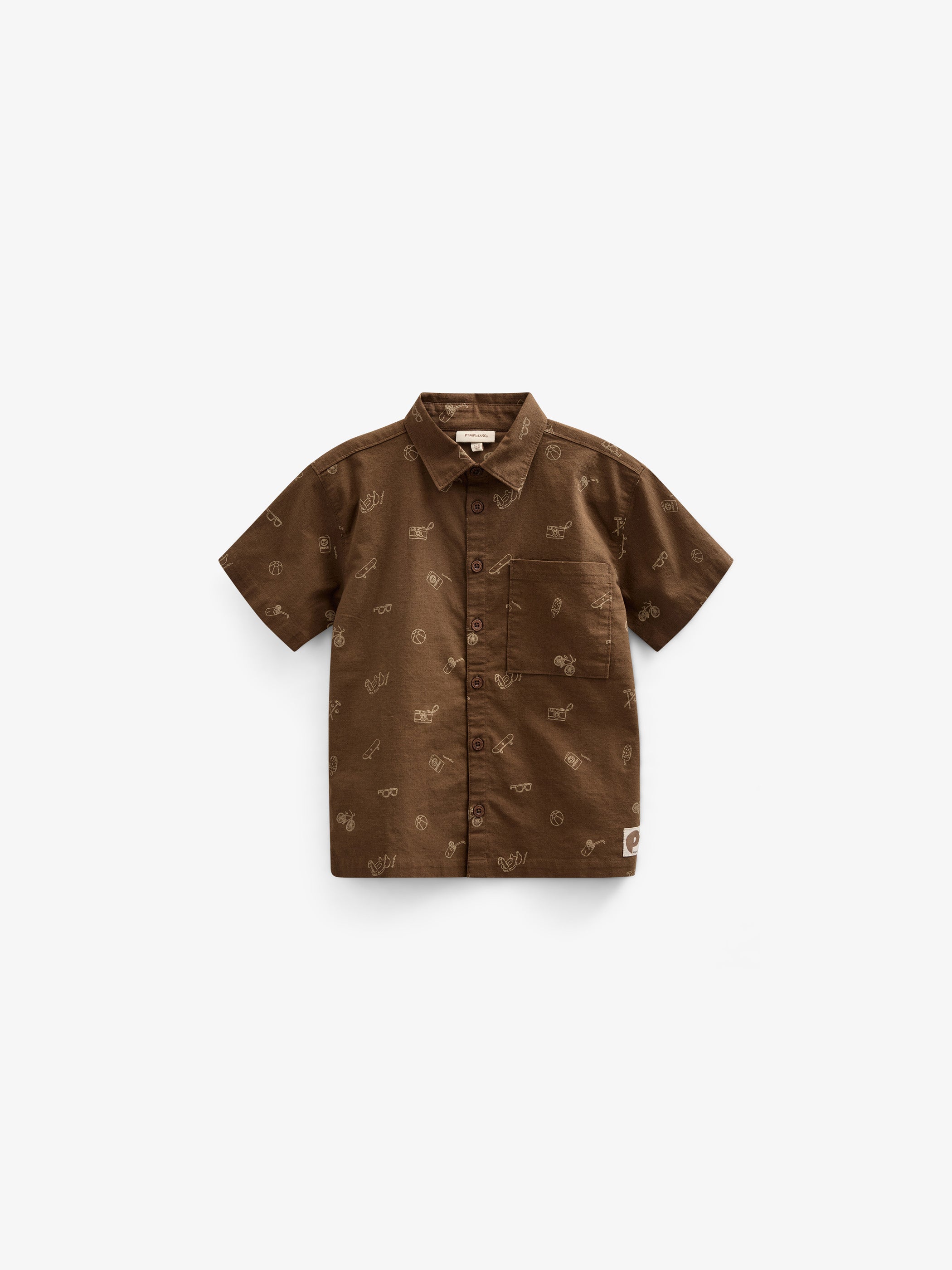 Printed Linen Mix Shirt - Kids - Dark Brown | 101167 William