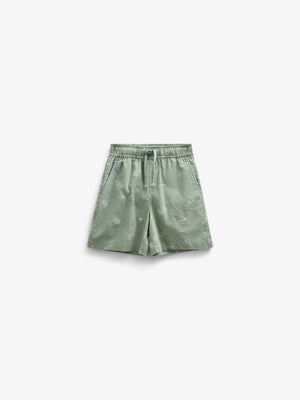 Printed Linen Mix Shorts - Kids - Dusty Green | 101169 William