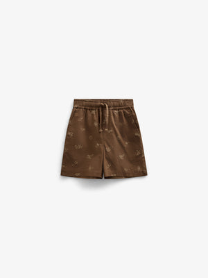 Printed Linen Mix Shorts - Kids - Dark Brown | 101171 William