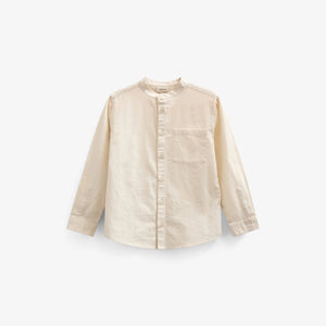 Linen Mix Mandarin Collar Shirt - Kids - Offwhite | 101201 Lucca