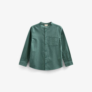 Linen Mix Mandarin Collar Shirt - Kids - Tropical Green | 101203 Lucca