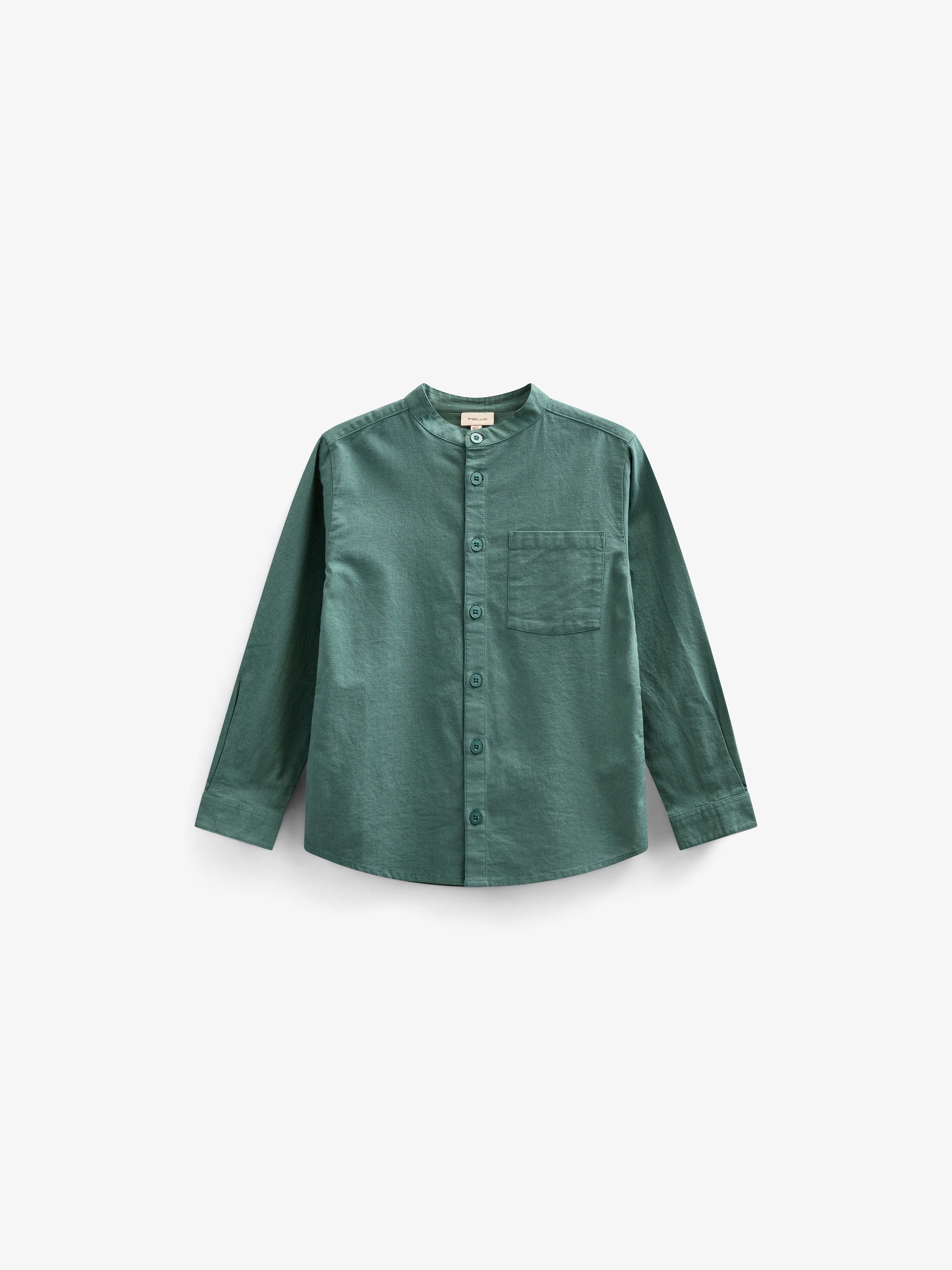 Linen Mix Mandarin Collar Shirt - Kids - Tropical Green | 101203 Lucca