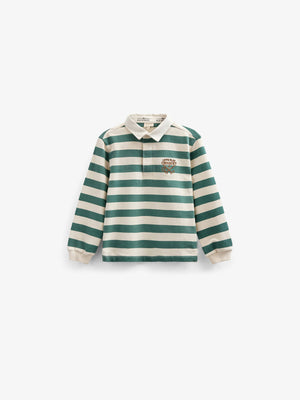 Striped Polo Sweatshirt - Tween - Tropical Green/Offwhite | 101341 Marco