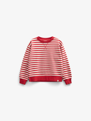 Striped Crewneck Sweatshirt - Kids - Cherry Red Stripe | 101342 Daniella