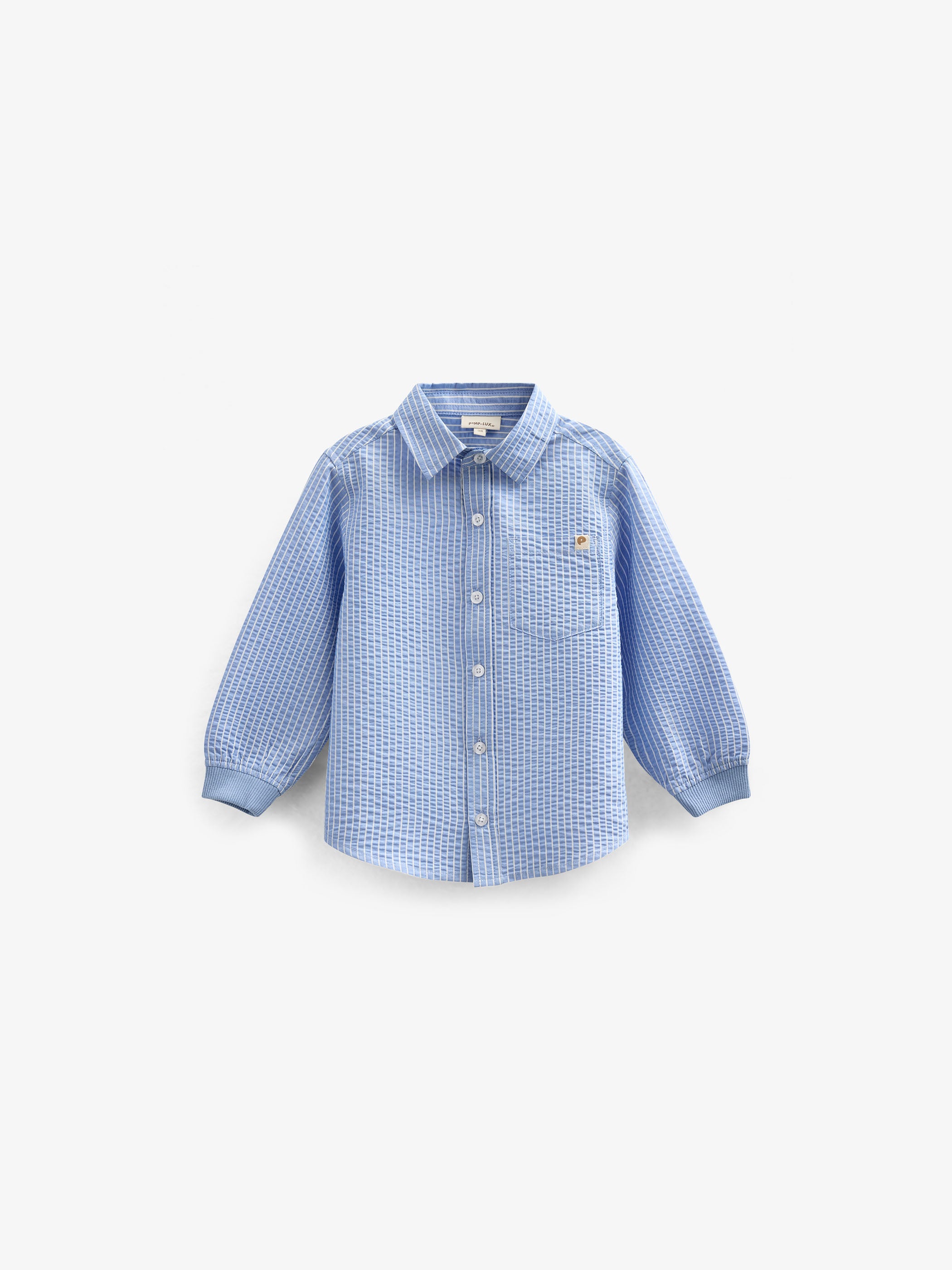 Striped Seersucker Shirt with Rib Cuff - Kids - Blue Stripe | 101348 Patrick
