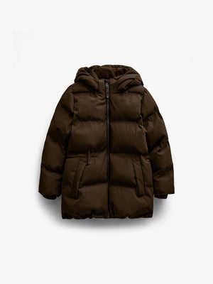 Winter Puffer Jacket with Drawstring - Tween - Dark Brown | 101414 Elenor