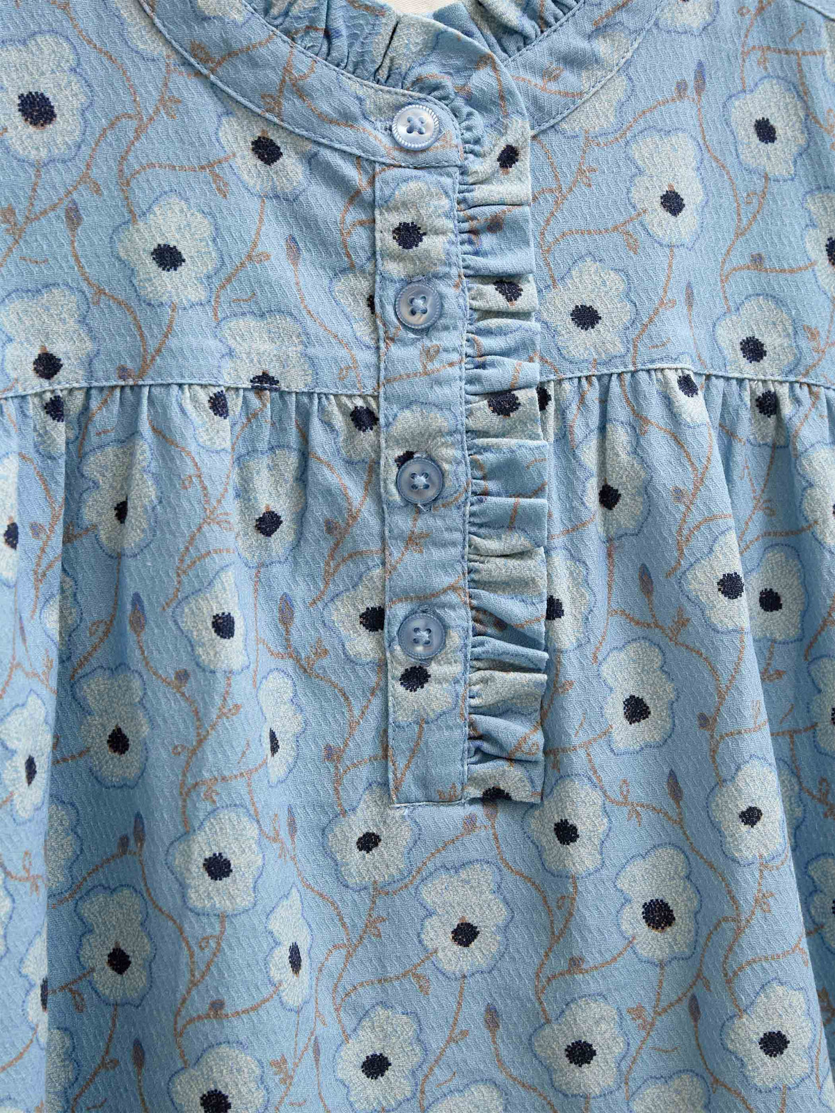 Floral Cotton Blouse - Kids - Blue/Brown | 101435 Nova