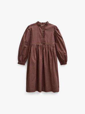 Frill Placket Poplin Dress - Tween - Bordeaux Check | 101437 Julia