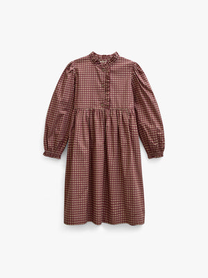 Frill Placket Poplin Dress - Tween - Bordeaux Check | 101437 Julia